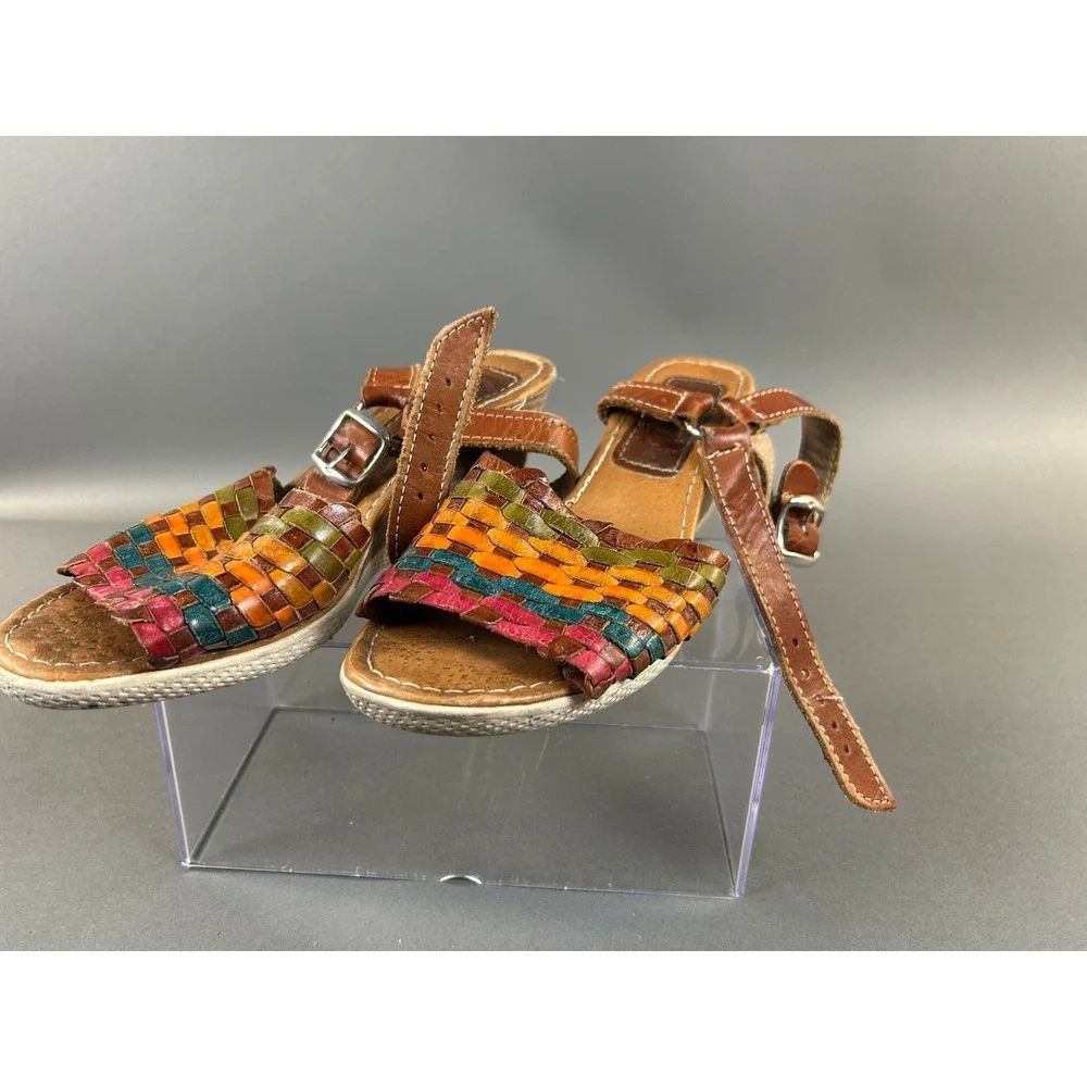 Artesanias Mexicanas Huarache Wedge Sandals Multi-Color Woven Leather Womens 9